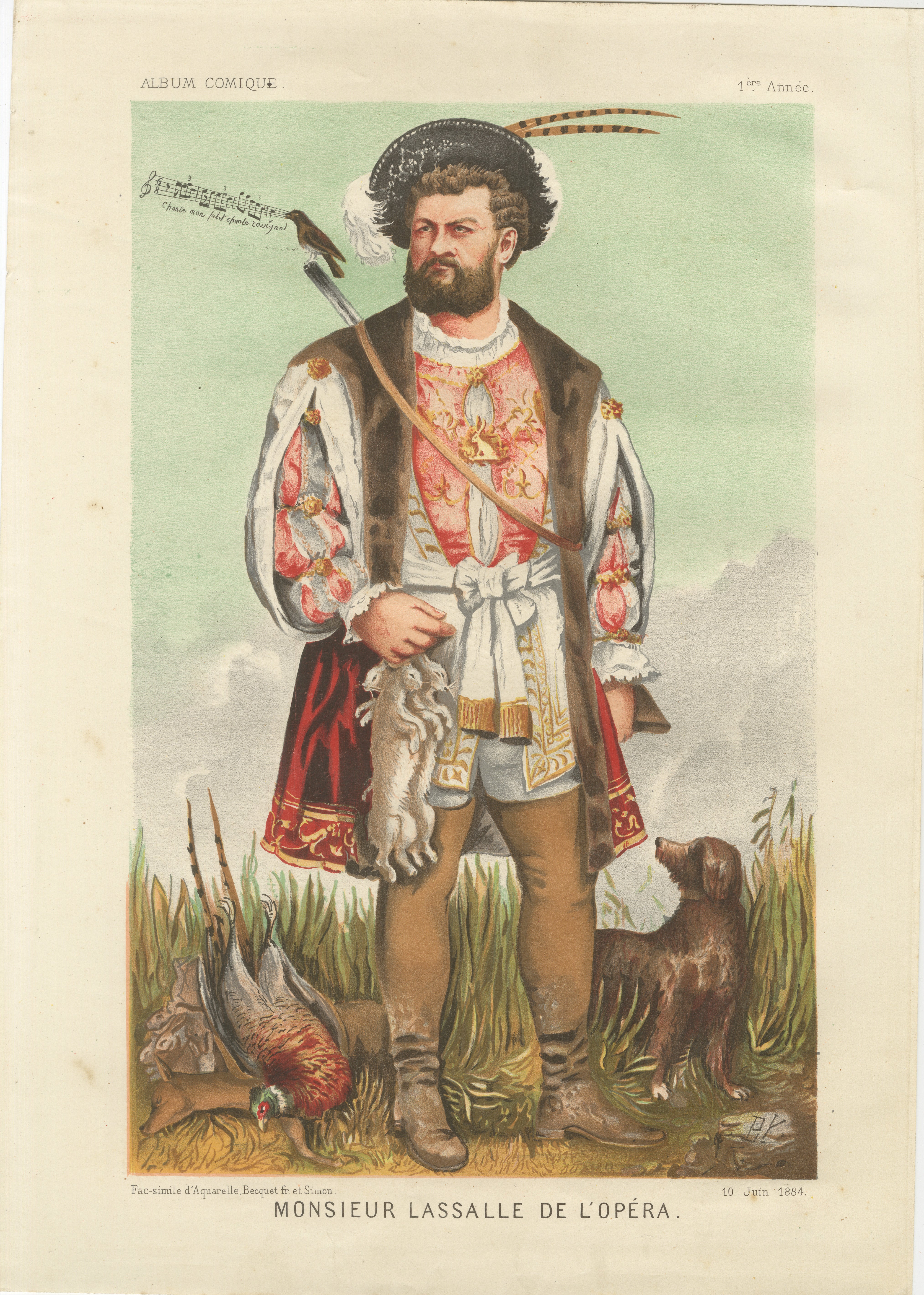 French Belle Époque Opera Caricature, Monsieur Lassalle Chromolithograph, 1884