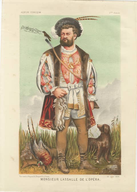 French Belle Époque Opera Caricature, Monsieur Lassalle Chromolithograph, 1884