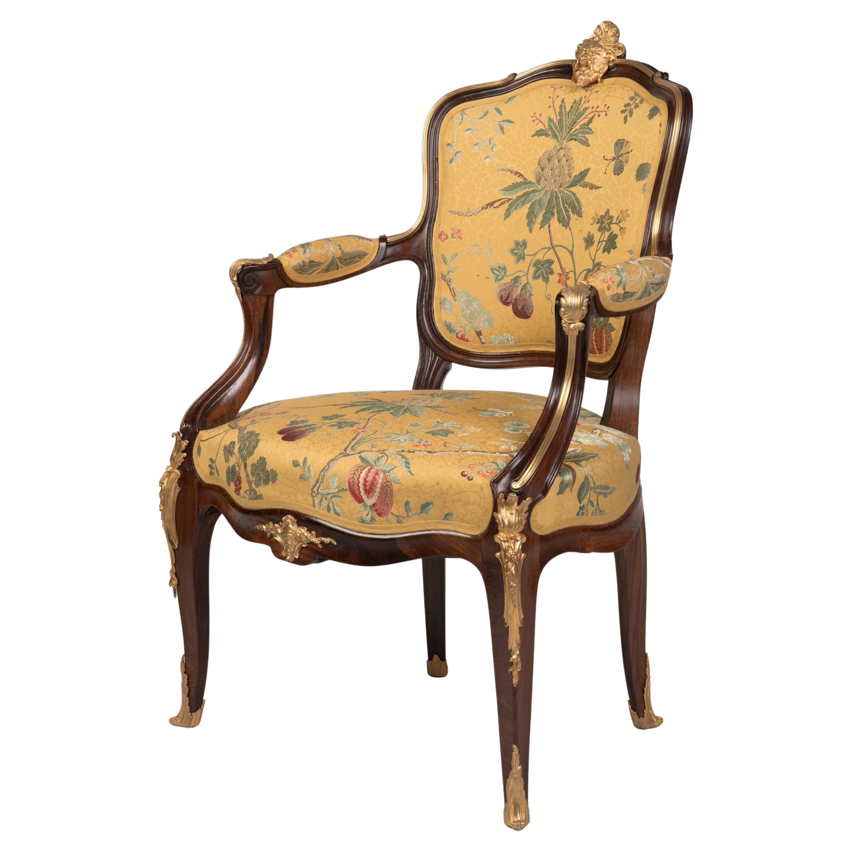 French Belle Époque Ormolu-Mounted Yellow-Upholstered Armchair by François Linke