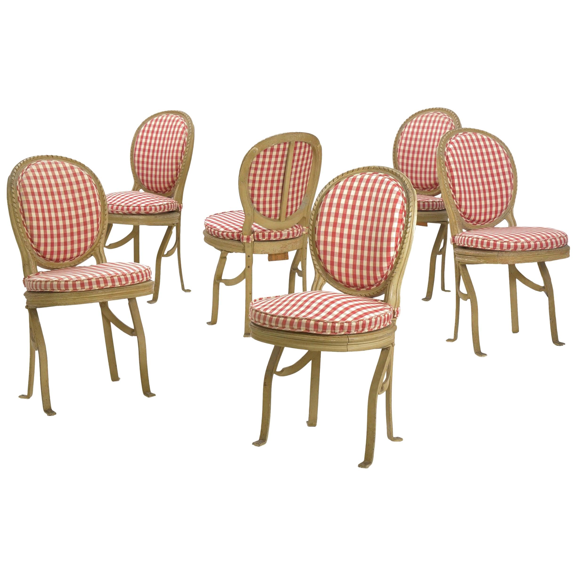 French Belle Époque Painted Theater Seats Dining Chairs, circa 1890, Set of 6
