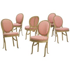 French Belle Époque Painted Theater Seats Dining Chairs, circa 1890, Set of 6