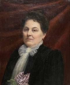 Antique French Belle Epoque Portrait of a Lady with Flowers, Original Frame