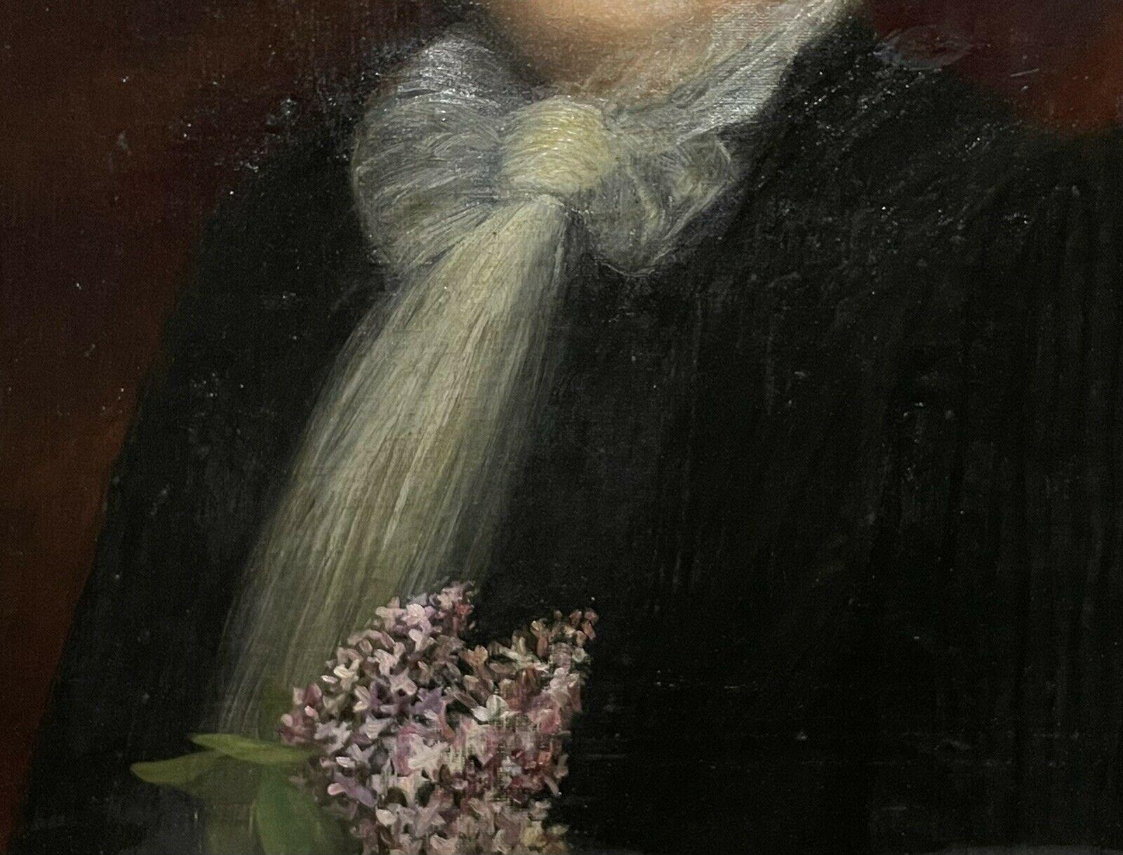 Antikes französisches Belle-Epoque-Porträt einer Dame mit Blumen, Originalrahmen (Impressionismus), Painting, von French Belle Epoque