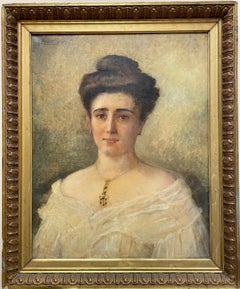 Antique Fine 1900's French Belle Epoque Period Portrait of a Lady, signed & dated oil
