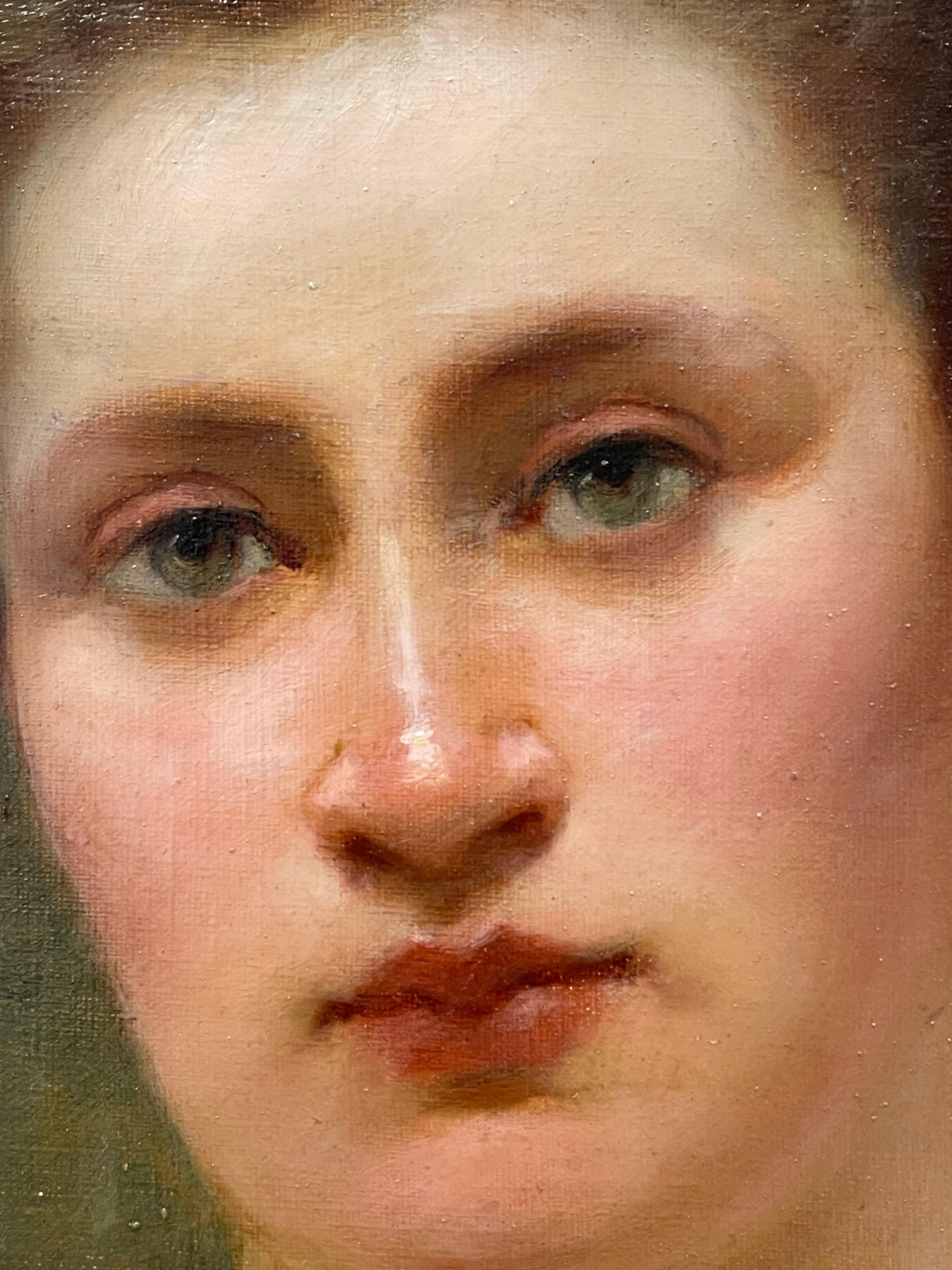Original 1890s French Belle Epoque Period Retrato al óleo firmado Dama vestida de rosa en venta 6
