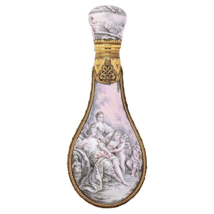 French Belle Epoque Perfume Bottle in Enamel and 18k Solid Gold For Sale