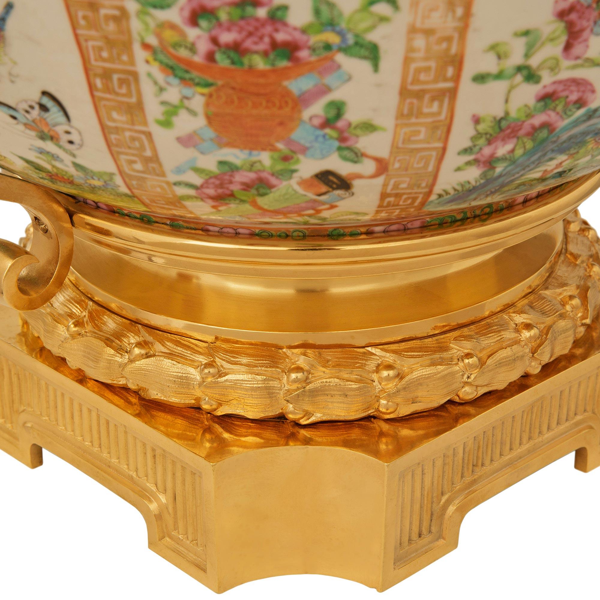 French Belle Epoque Period Famille Rose Porcelain and Ormolu centerpiece urn For Sale 5