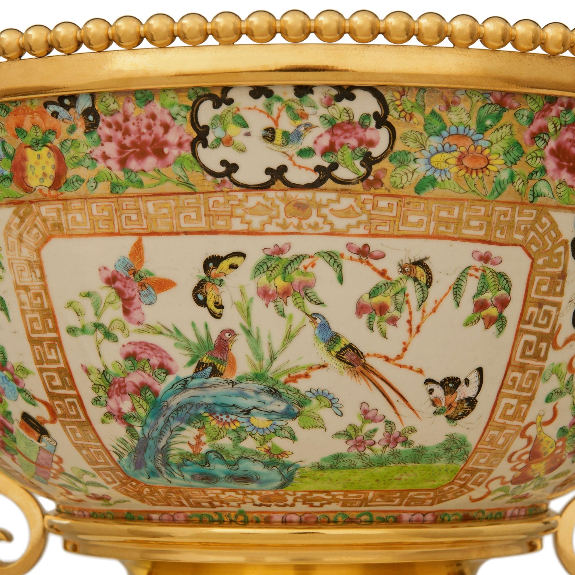 French Belle Epoque Period Famille Rose Porcelain and Ormolu centerpiece urn For Sale 1