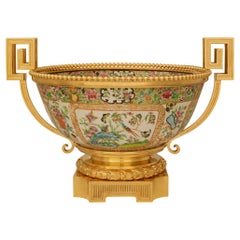 French Belle Epoque Period Famille Rose Porcelain and Ormolu centerpiece urn