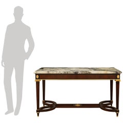 French Belle Epoque Period Mahogany, Fruitwood, Marble and Ormolu center table