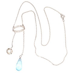 French Belle Epoque Platinum Diamond and Blue Topaz Necklace