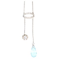 French Belle Epoque Platinum Diamond and Blue Topaz Necklace
