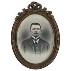 French Belle Époque Portrait Photograph in Carved Oval Frame, 1900