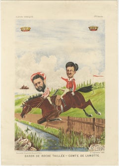 French Belle Époque Racing Caricature, Baron de Roche Taillée & Lamotte, 1884