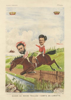 French Belle Époque Racing Caricature, Baron de Roche Taillée & Lamotte, 1884