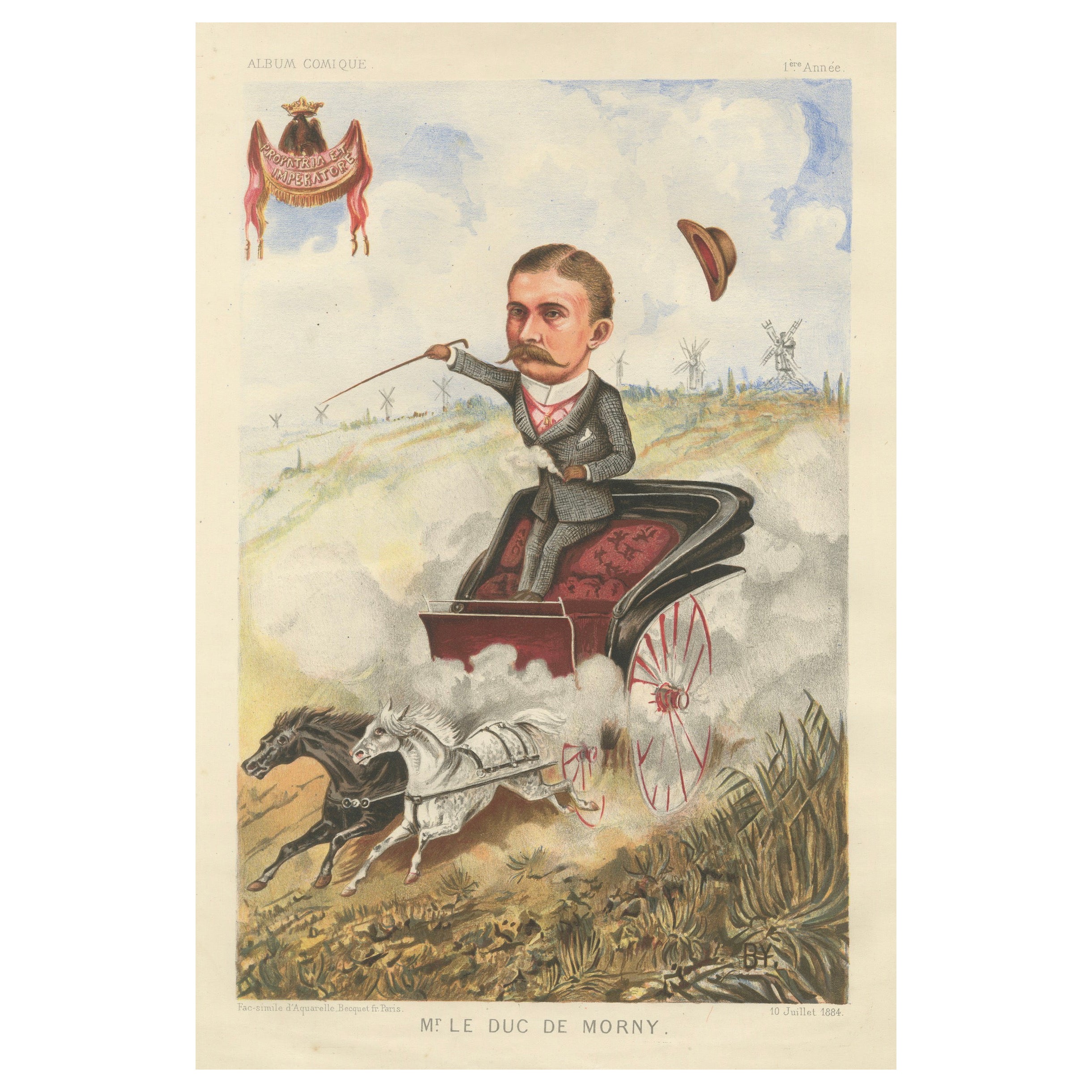 French Belle Époque Racing Caricature, Le Duc de Morny Chromolithograph, 1884