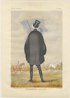 French Belle Époque Racing Caricature, Mr Charles Lafitte Chromolithograph, 1884