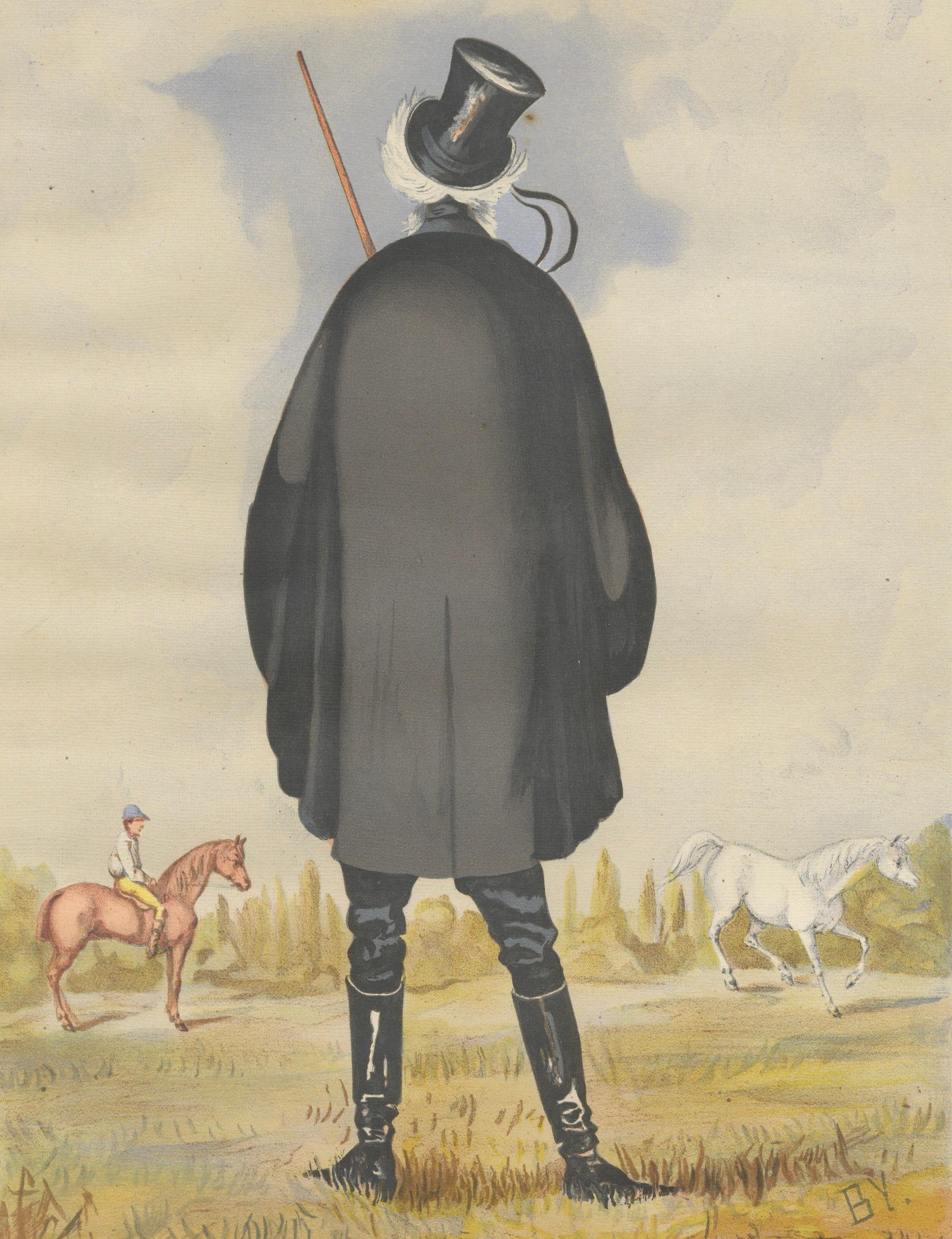 French Belle Époque Racing Caricature, Mr Charles Lafitte Chromolithograph, 1884