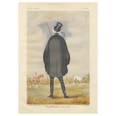 French Belle Époque Racing Caricature, Mr Charles Lafitte Chromolithograph, 1884