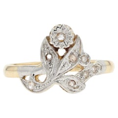 French Belle Epoque Rose-Cut Diamonds 18 Karat Yellow White Gold Flower Ring