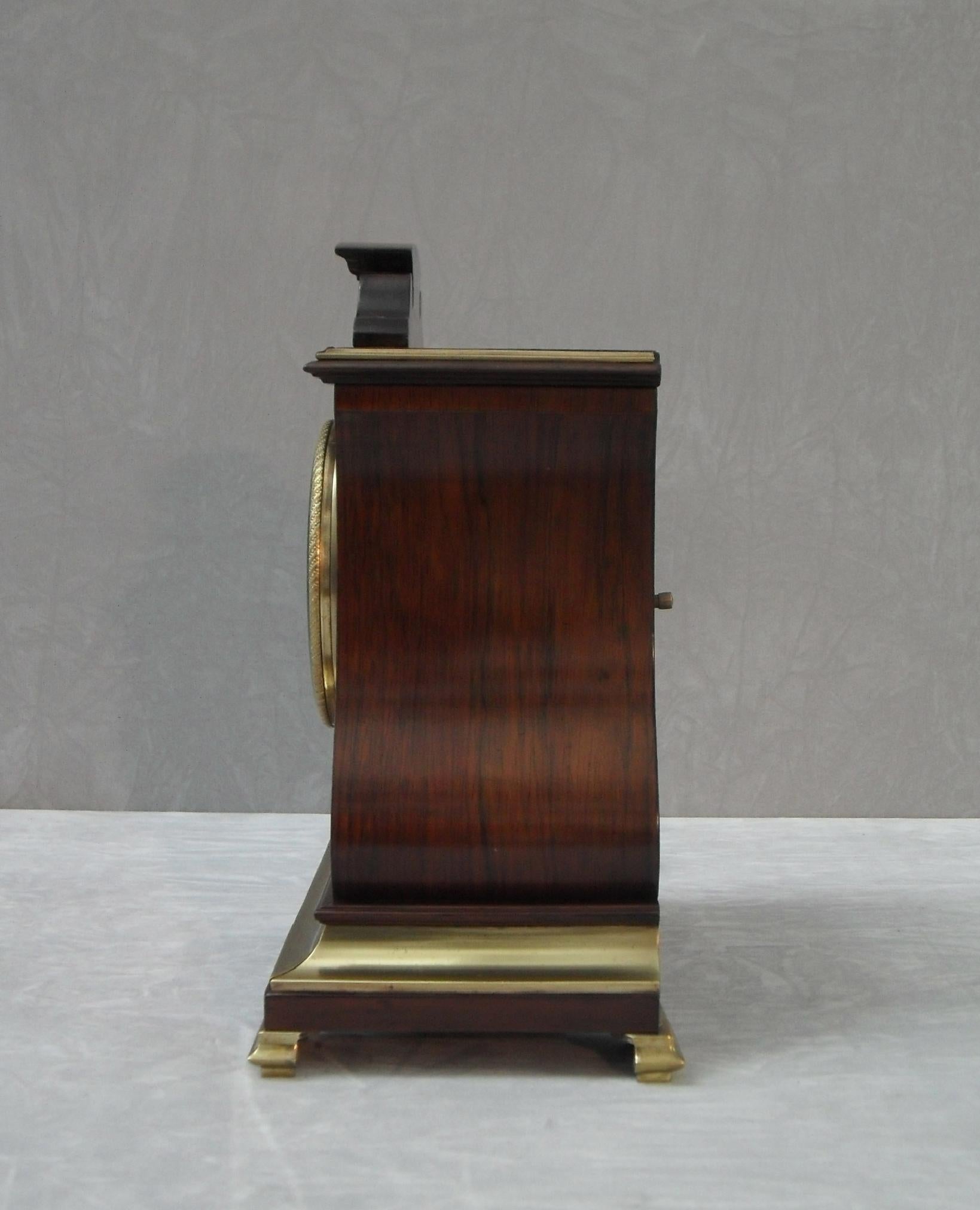 20th Century French Belle Époque Rosewood Inlaid Mantel Clock by A.D Mougin For Sale