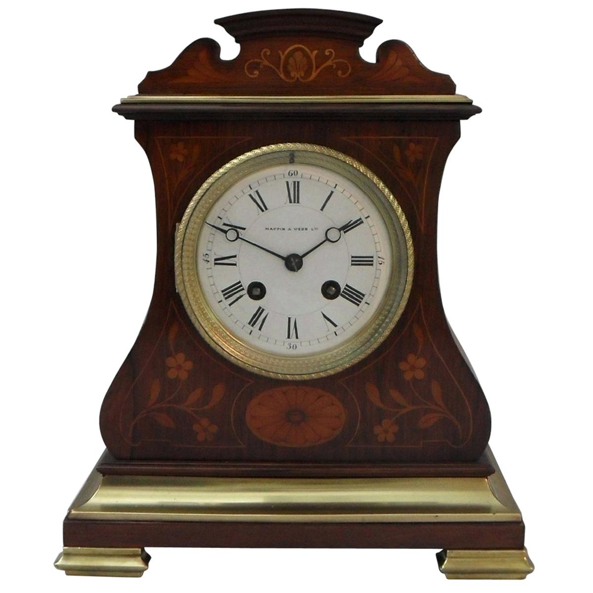 French Belle Époque Rosewood Inlaid Mantel Clock by A.D Mougin For Sale