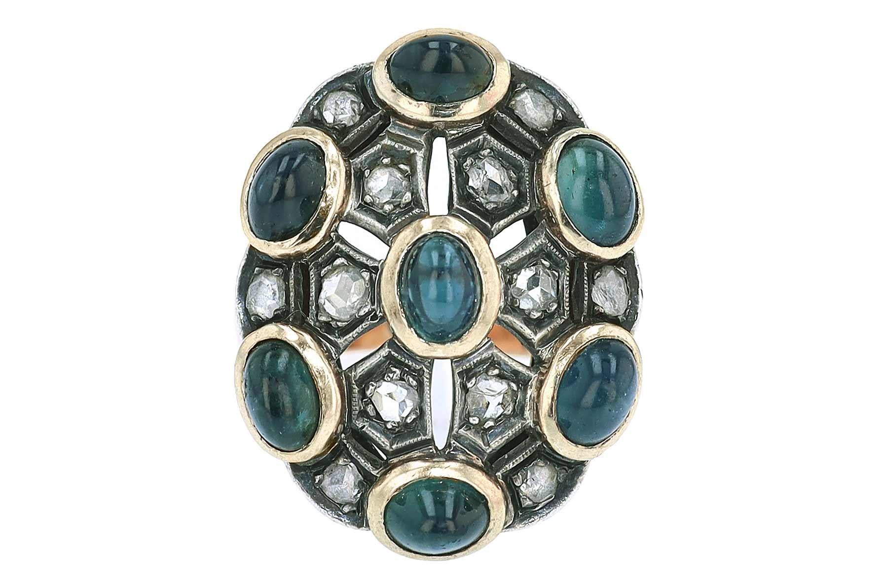 Women's French Belle Époque Sapphire & Diamond Cocktail Ring For Sale