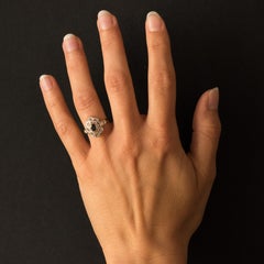 French Belle Époque Sapphire Diamonds 18 Karat Yellow Gold Daisy Ring
