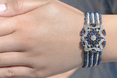 Antique French Belle Epoque Bracciale con zaffiri, perle e diamanti da 5 carati
