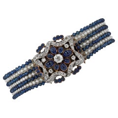 French Belle Epoque Sapphire Pearl and Diamond Bracelet