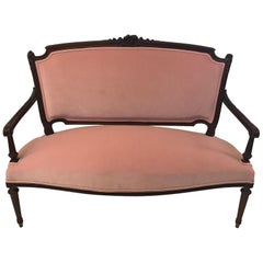 Antique FRENCH Belle Époque SETTEE in LOUIS XVI Style Rose Pink Velvet Upholstery 1880