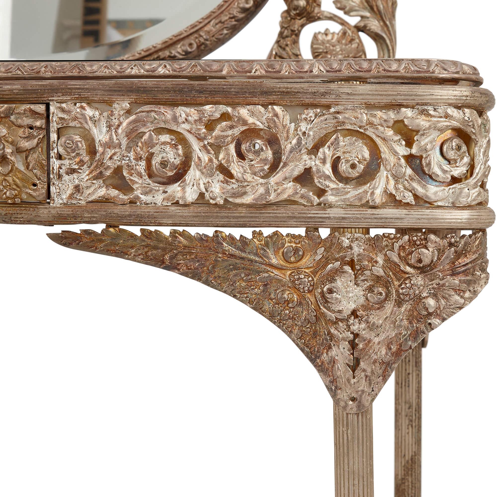 Silvered French Belle Époque silvered bronze vanity table