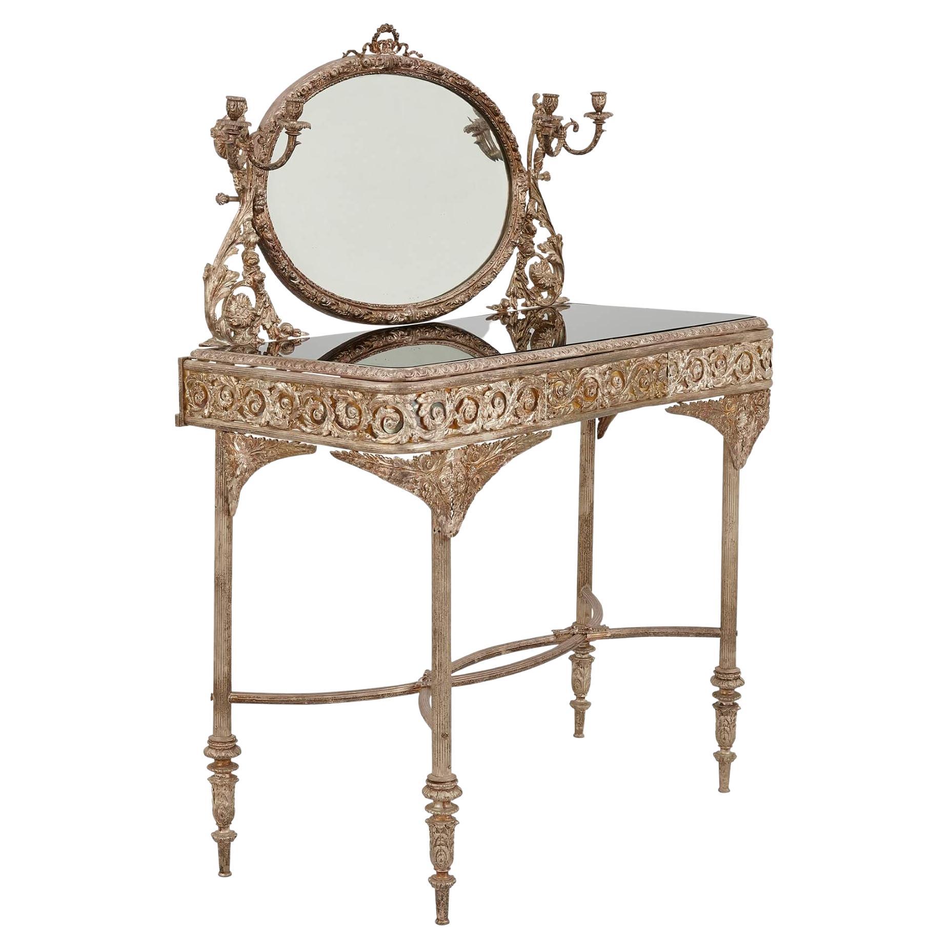 French Belle Époque silvered bronze vanity table