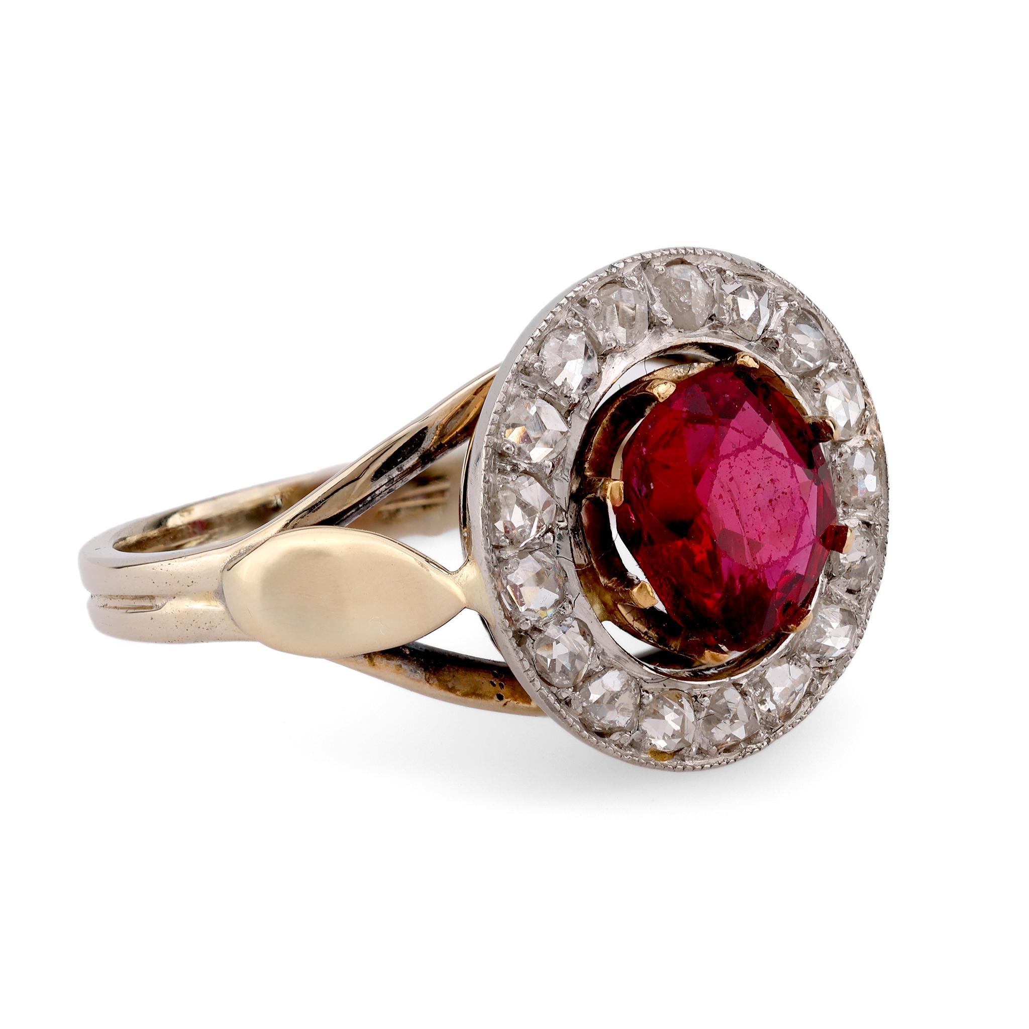 Brilliant Cut French Belle Époque Spinel Diamond 18K Yellow and White Gold Target Ring
