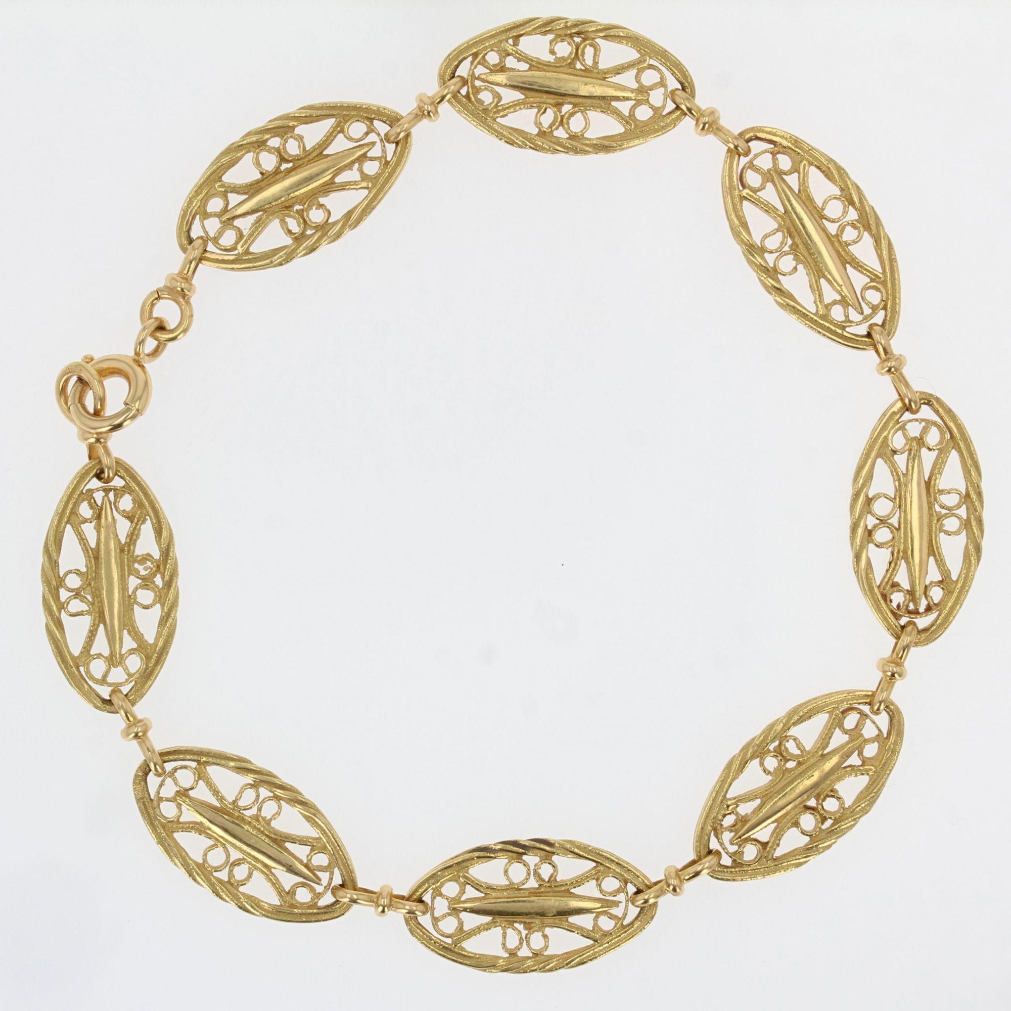 Bracelet filigrane en or jaune 18 carats de style Belle Époque française en vente 6