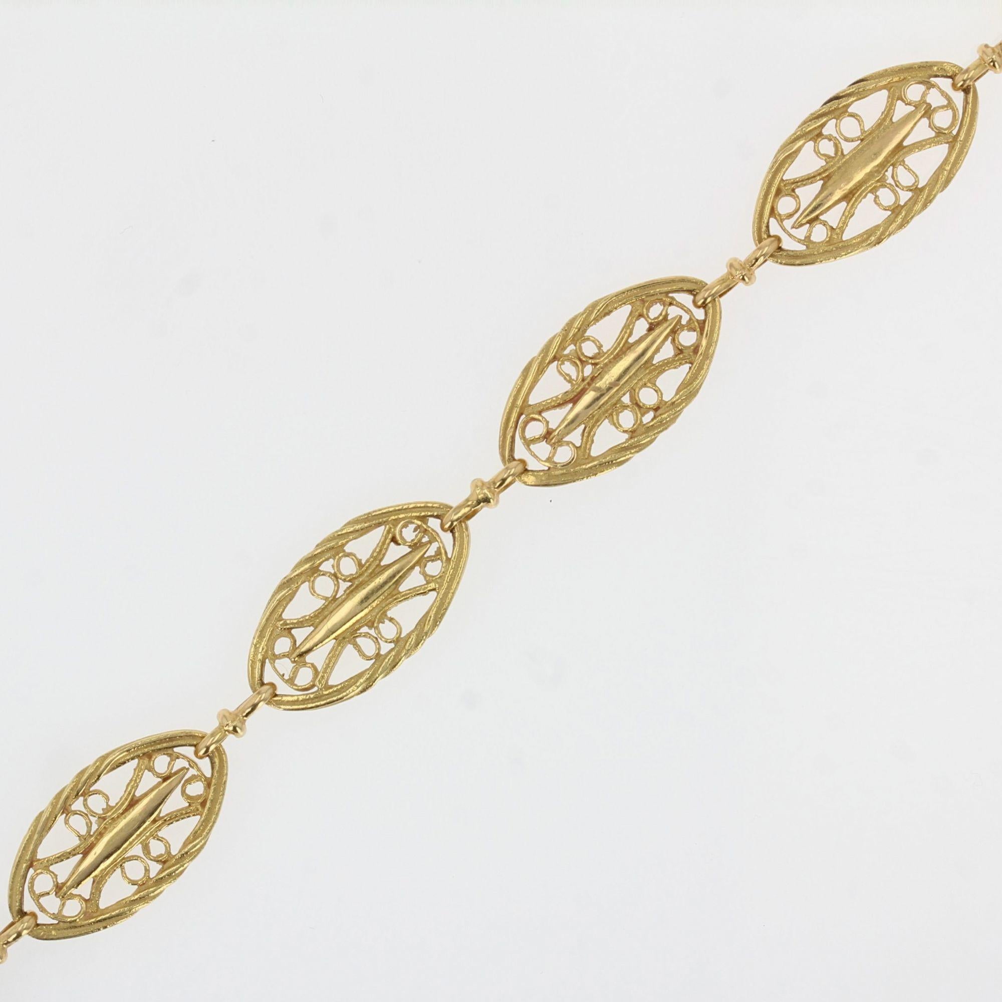Bracelet filigrane en or jaune 18 carats de style Belle Époque française Pour femmes en vente