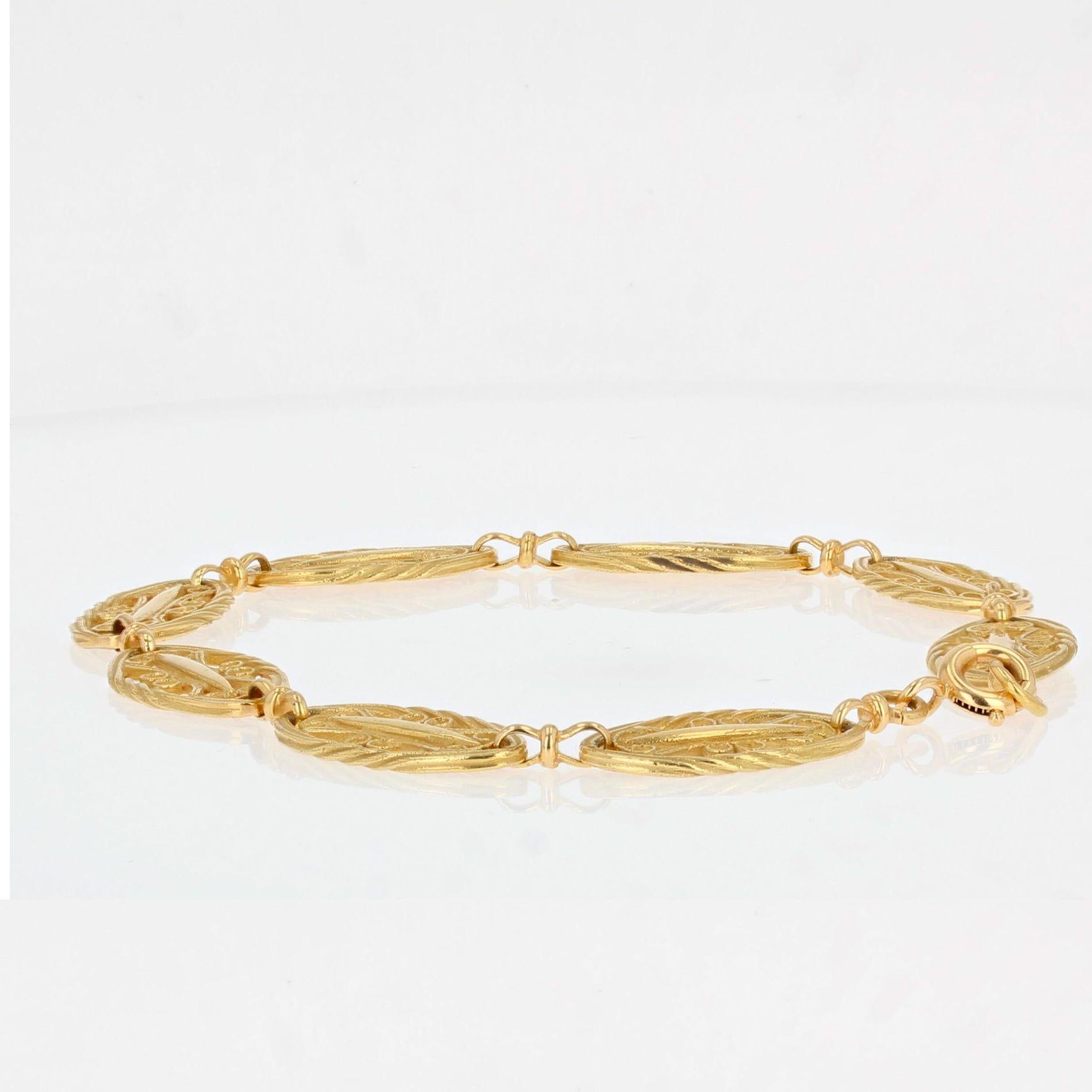 French Belle Epoque Style 18 Karat Yellow Gold Filigree Bracelet In New Condition In Poitiers, FR