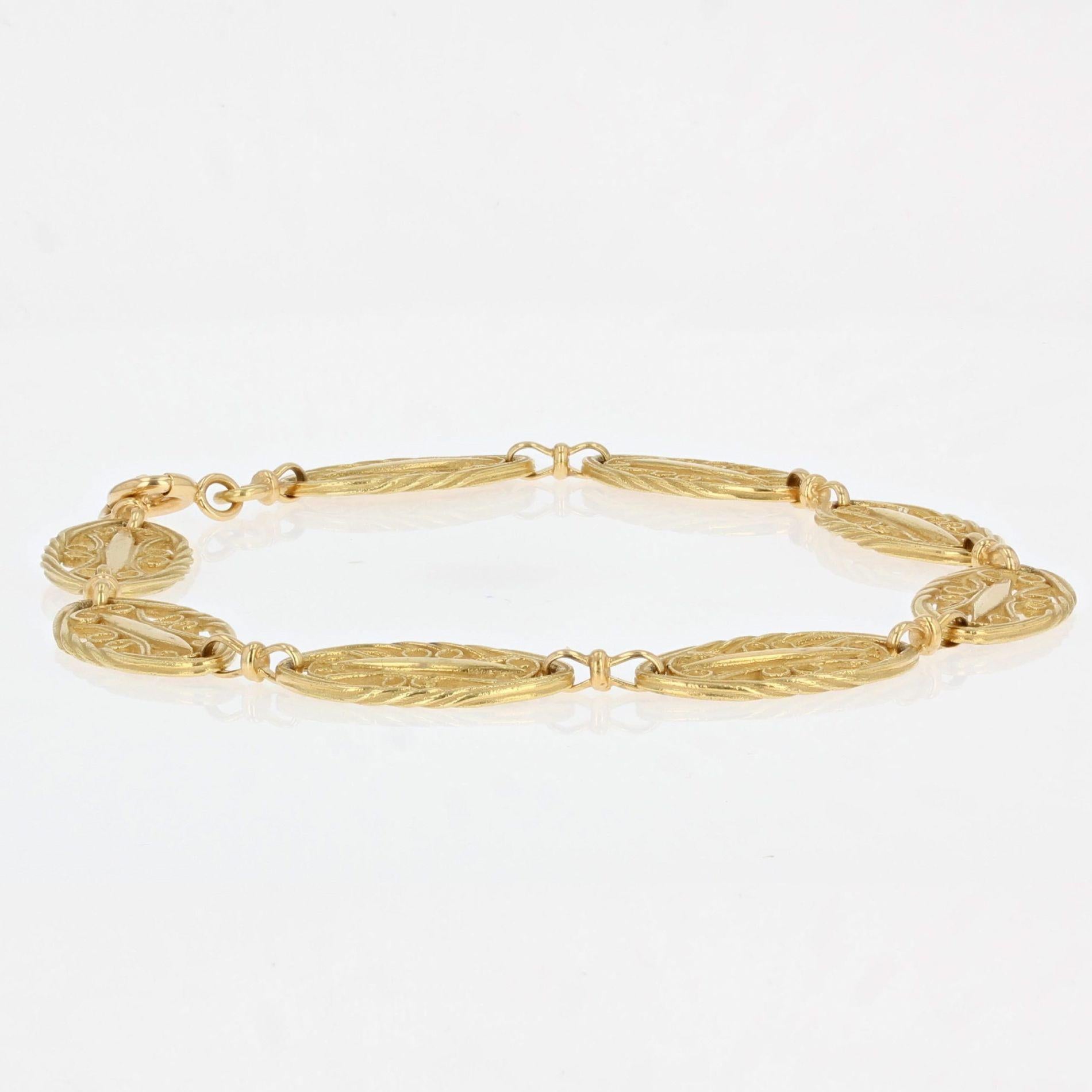 Women's French Belle Epoque Style 18 Karat Yellow Gold Filigree Bracelet For Sale