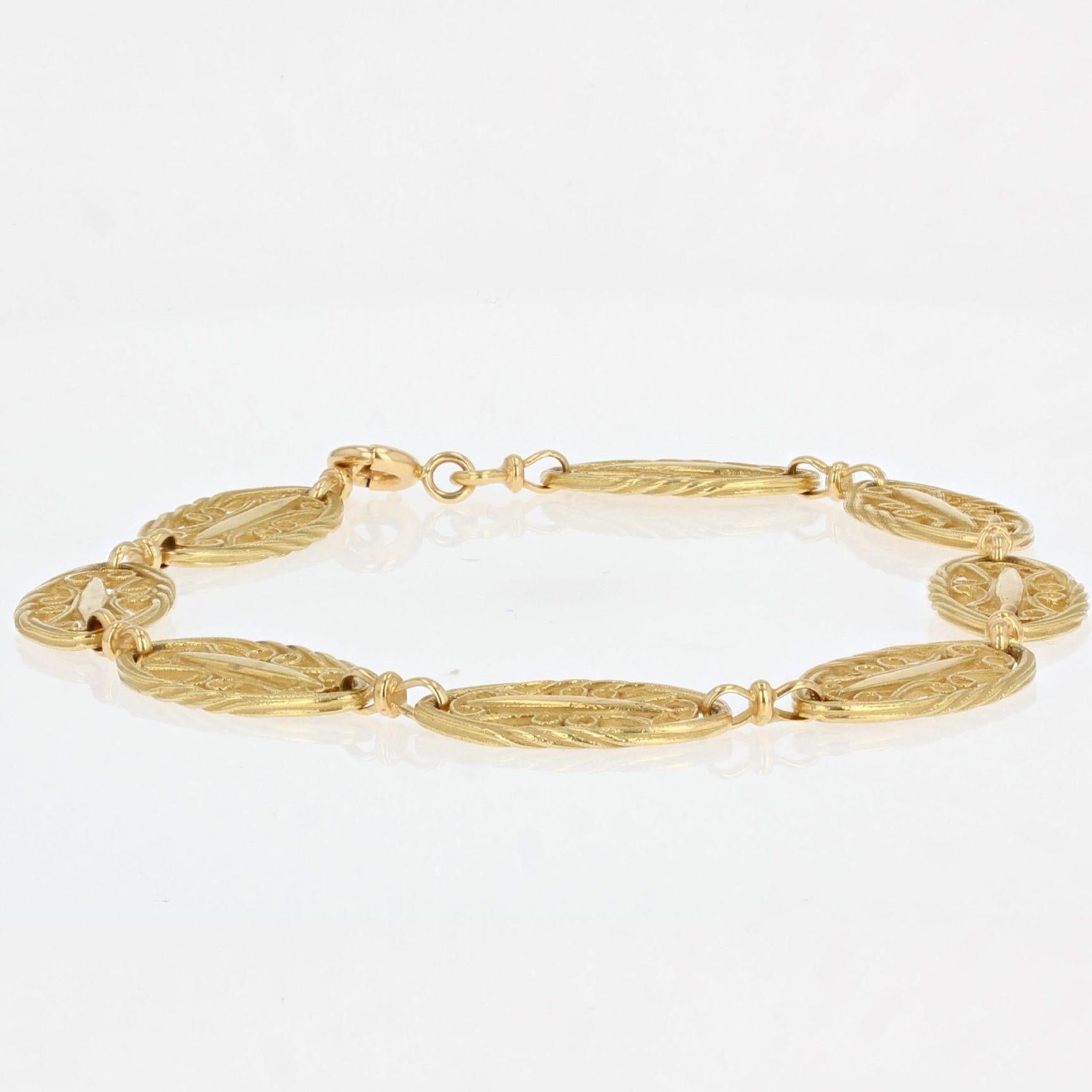 French Belle Epoque Style 18 Karat Yellow Gold Filigree Bracelet For Sale 1