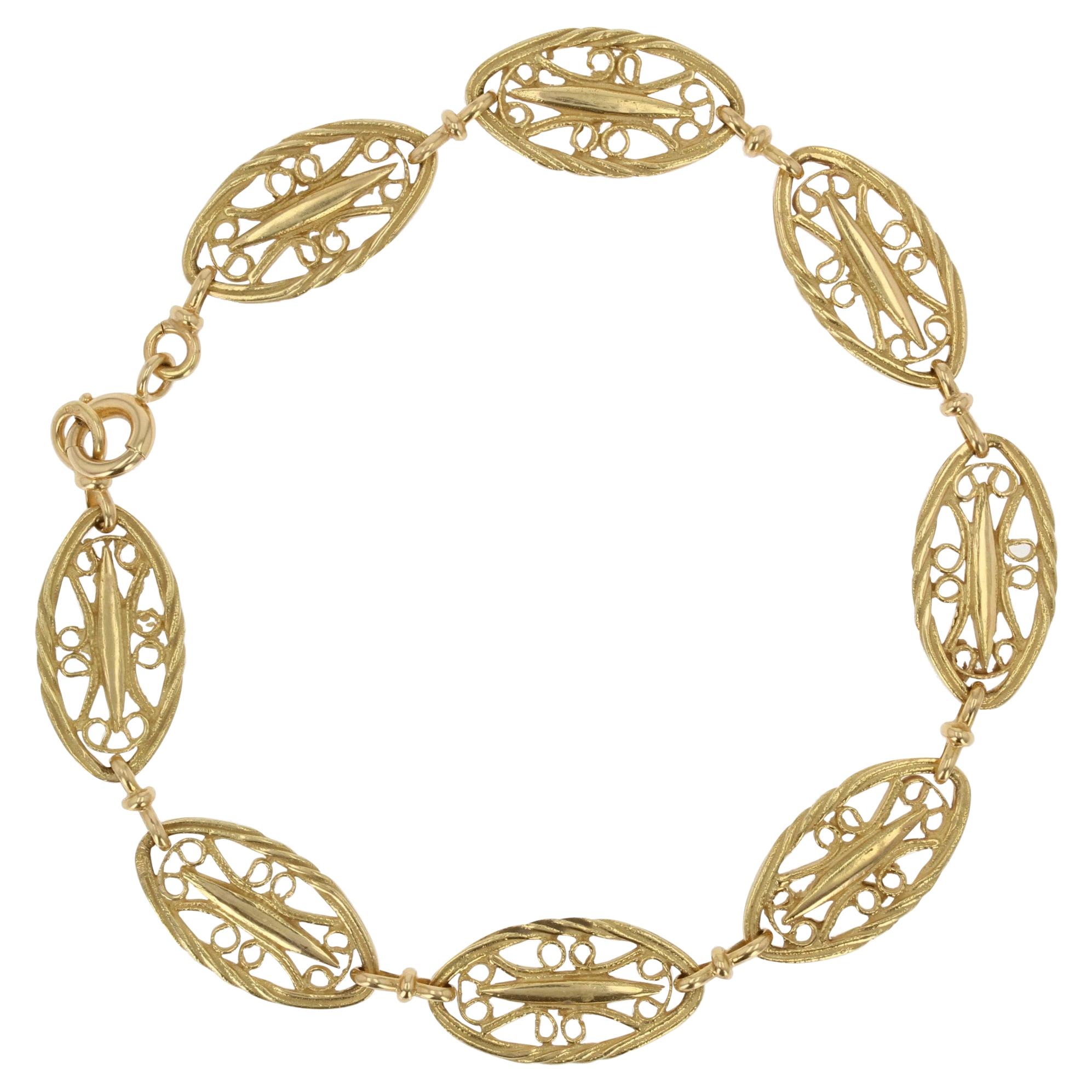 Bracelet filigrane en or jaune 18 carats de style Belle Époque française en vente