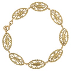 French Belle Epoque Style 18 Karat Yellow Gold Filigree Bracelet