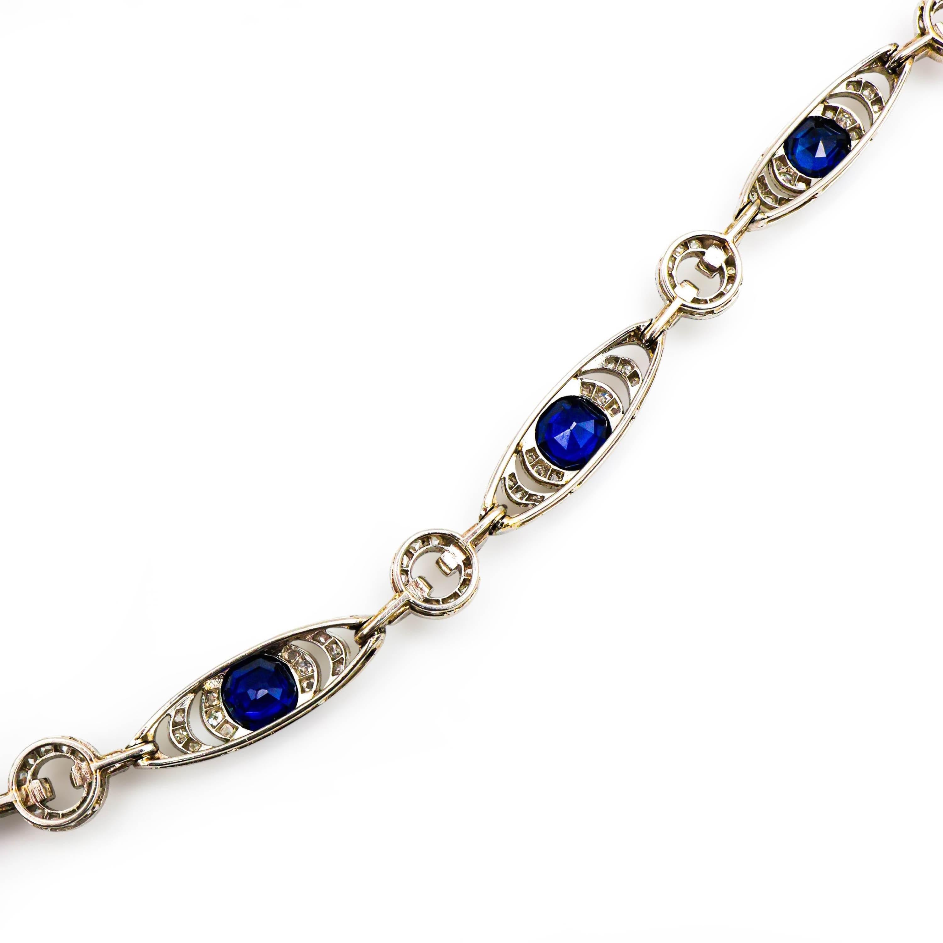 French Belle Époque Thibault & Jolivot Sapphire Diamond and Platinum Bracelet For Sale 5