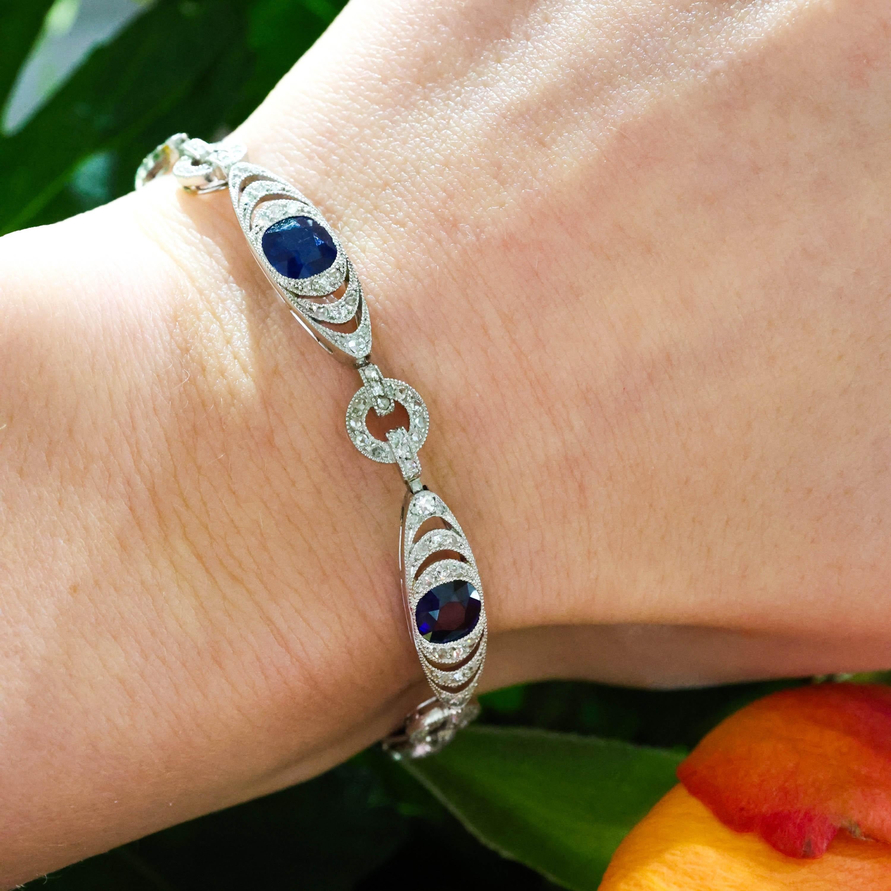 French Belle Époque Thibault & Jolivot Sapphire Diamond and Platinum Bracelet In Good Condition For Sale In London, GB