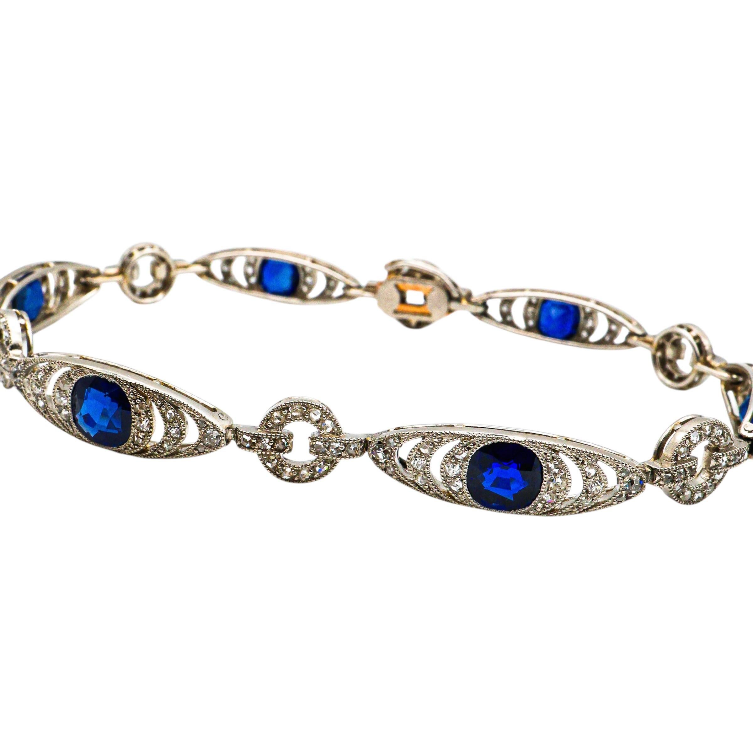 French Belle Époque Thibault & Jolivot Sapphire Diamond and Platinum Bracelet For Sale 1