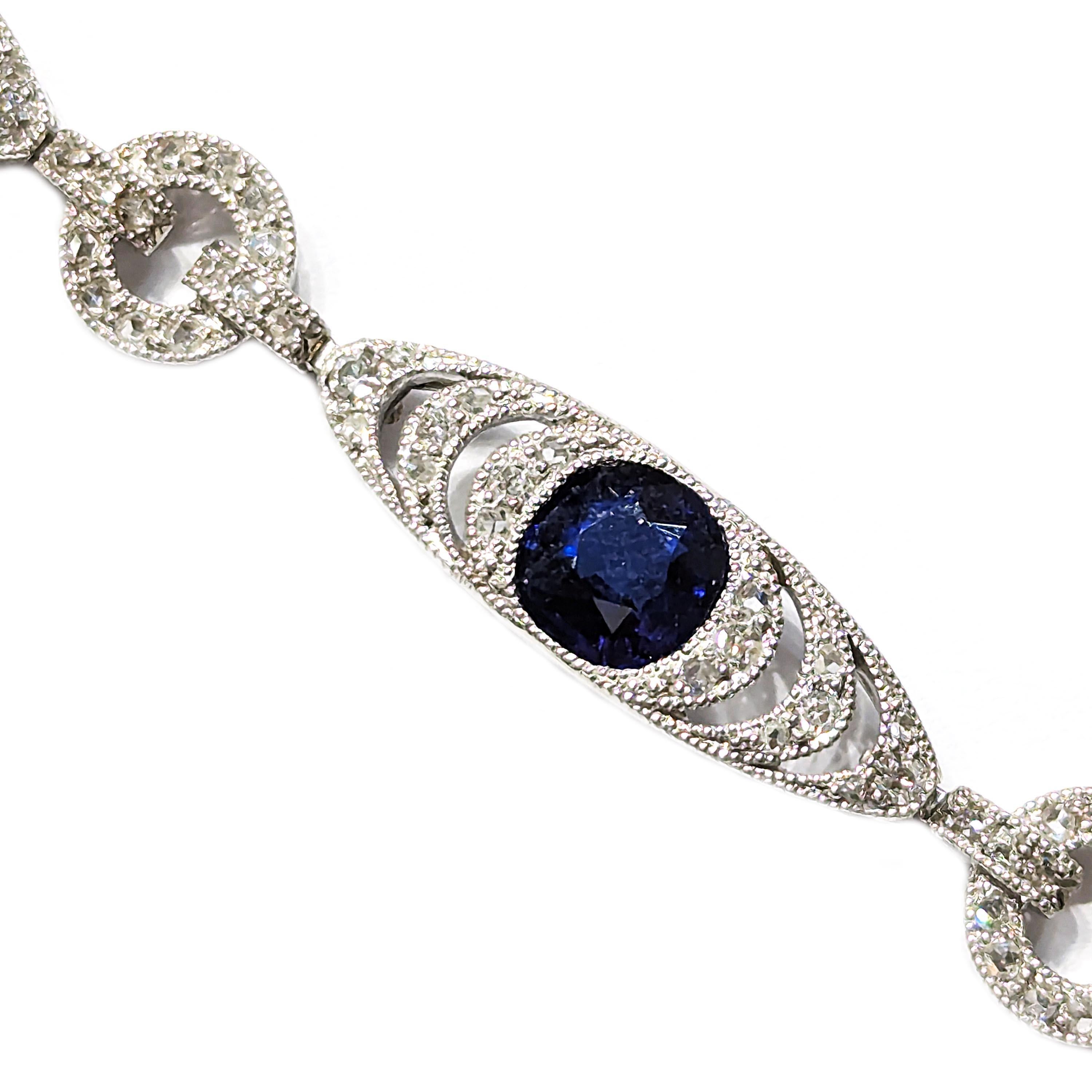 French Belle Époque Thibault & Jolivot Sapphire Diamond and Platinum Bracelet For Sale 2