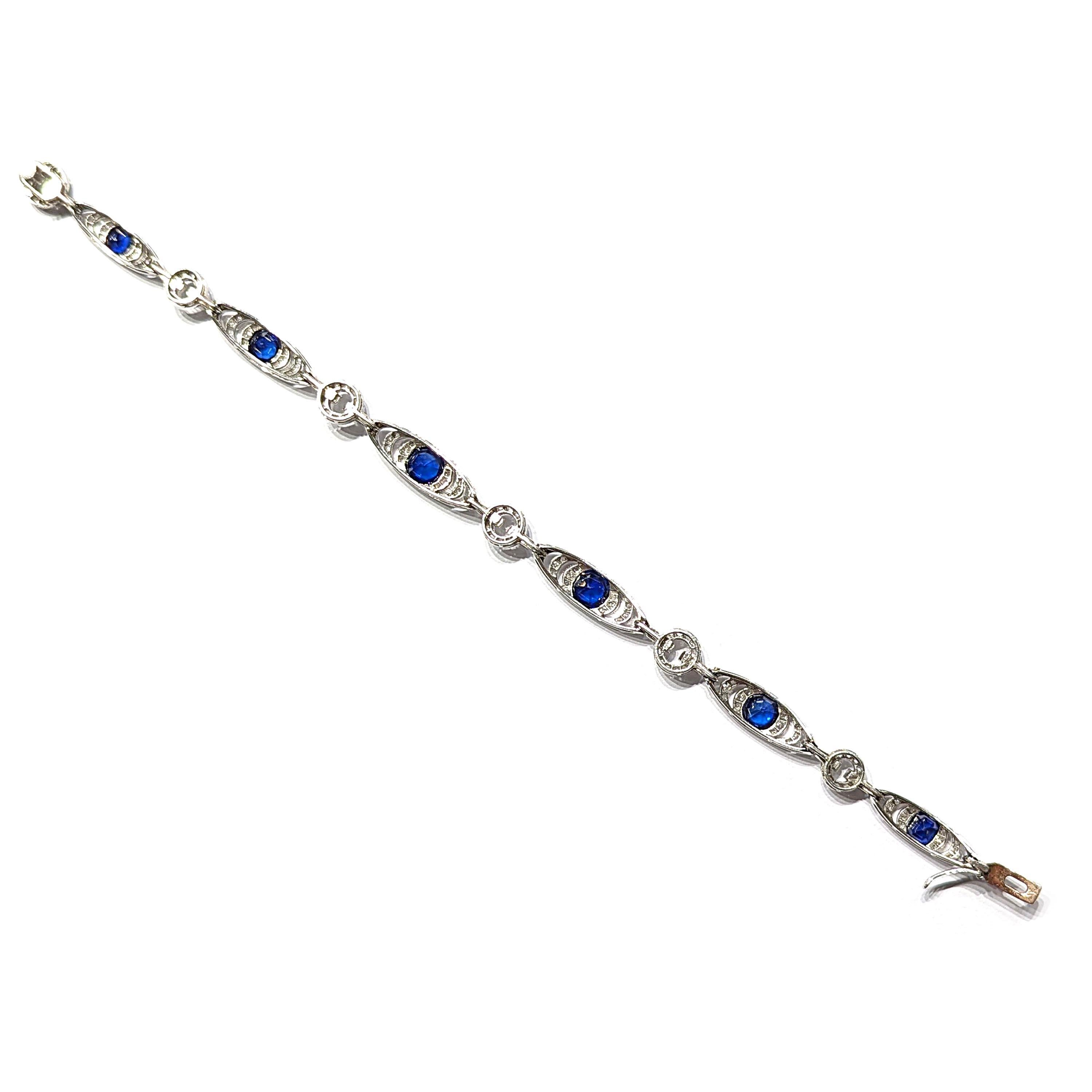 French Belle Époque Thibault & Jolivot Sapphire Diamond and Platinum Bracelet For Sale 4