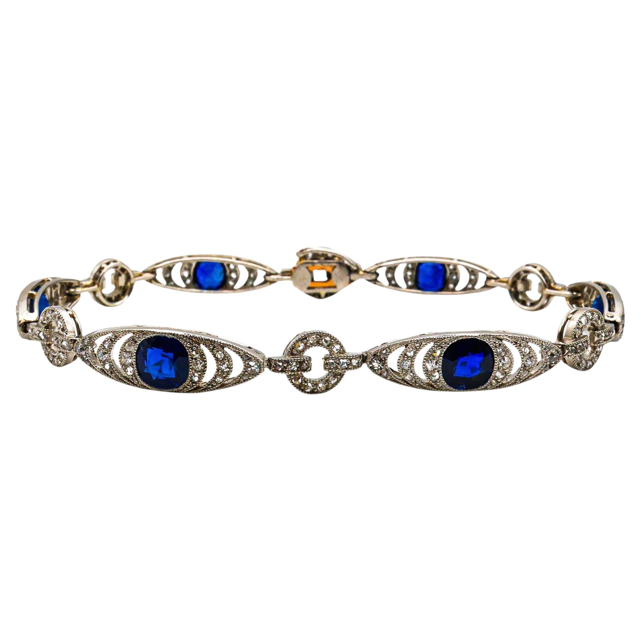 French Belle Époque Thibault & Jolivot Sapphire Diamond and Platinum Bracelet For Sale