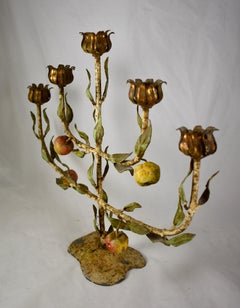 French Belle Époque Tôle Peinte Hand Painted Iron Tree of Life Candelabra