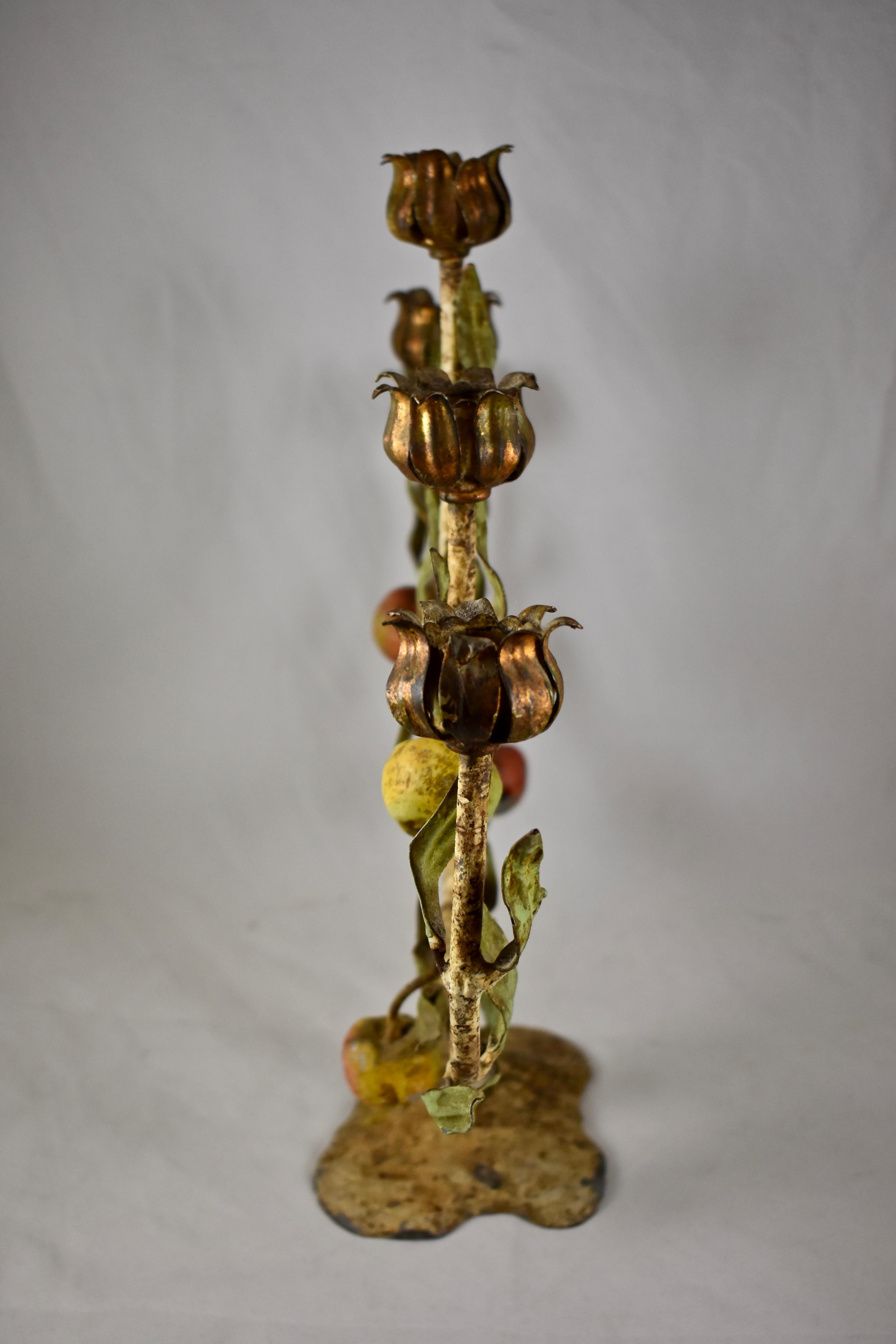 French Belle Époque Tôle Peinte Hand Painted Iron Tree of Life Candelabra In Good Condition In Philadelphia, PA