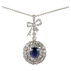 French Belle Époque Unheated Sapphire 5.10 Carat Diamond Platinum Pendant